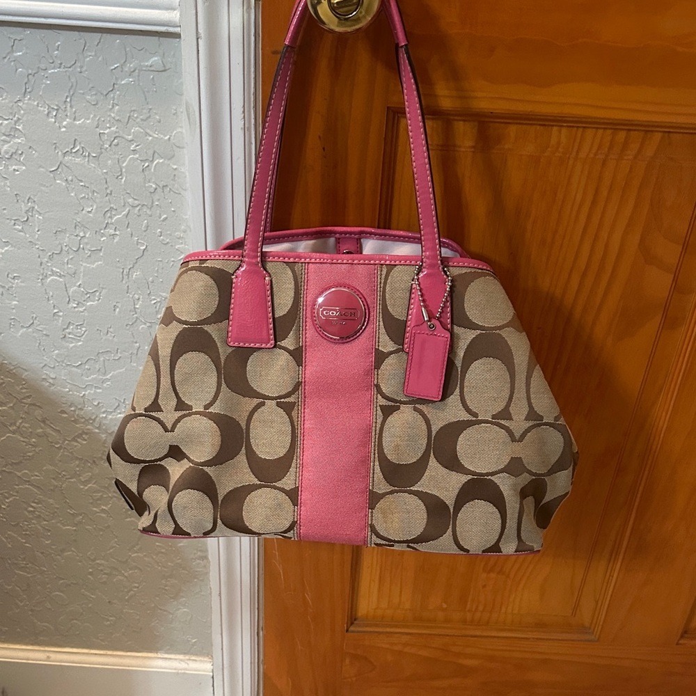 Stylish Brown and Pink Coach  Bag - Picture 3 of 7